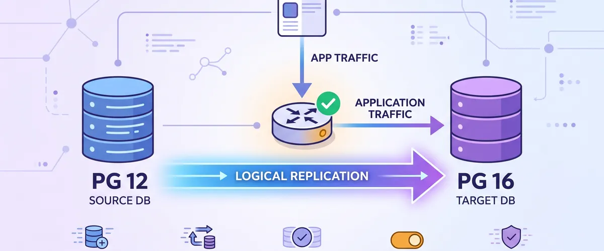Blog post image for Zero-Downtime PostgreSQL Major-Version Upgrade at Scale - How we moved a multi-terabyte PostgreSQL 12 database to 16 with no maintenance window, using logical replication, dual-read validation, and a rehearsed, timed cutover with a real rollback trigger.
